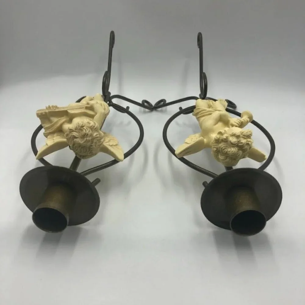 Vintage Metal Angel Set of 2 Taper Candle Holders Spiritual Holiday Décor Altar